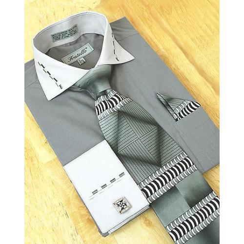 Fratello Charcoal Grey/Silver Grey Shirt/Tie/Hanky Set DS3721P2